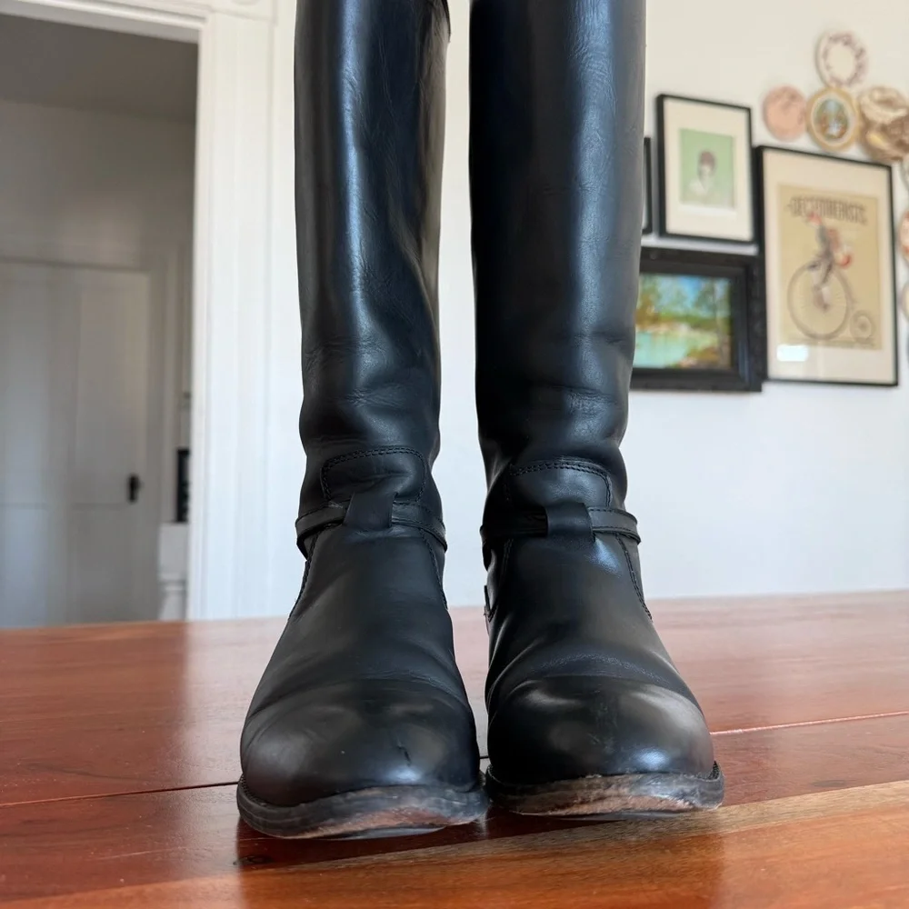 Frye Black Leather Knee-High Riding Boots